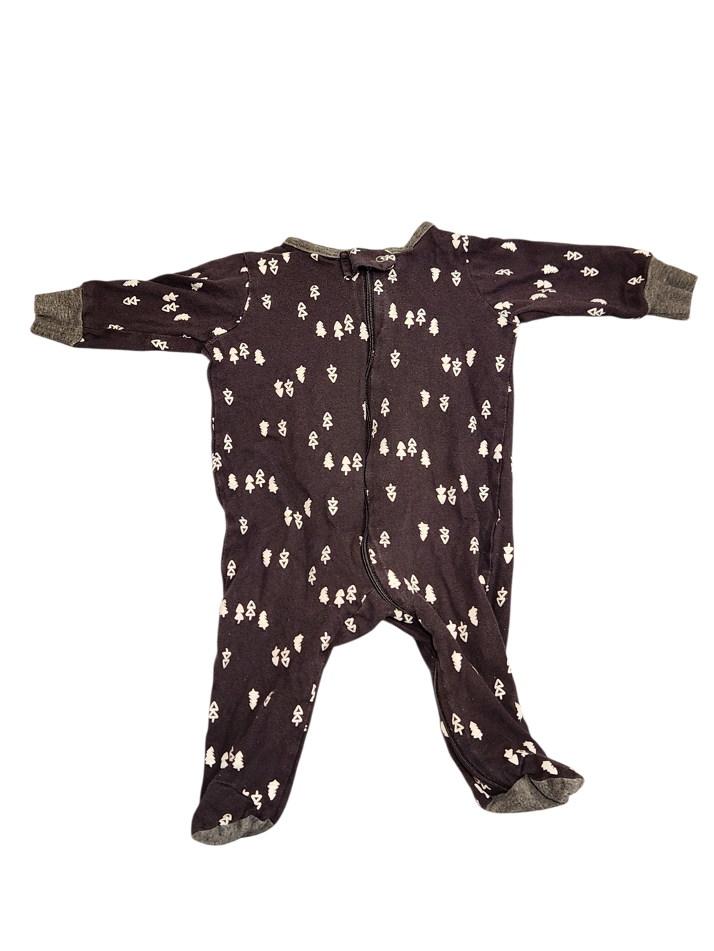 0-3 Month Gerber Dark Gray One-Piece Footed Pajamas with Cream Tree Pattern